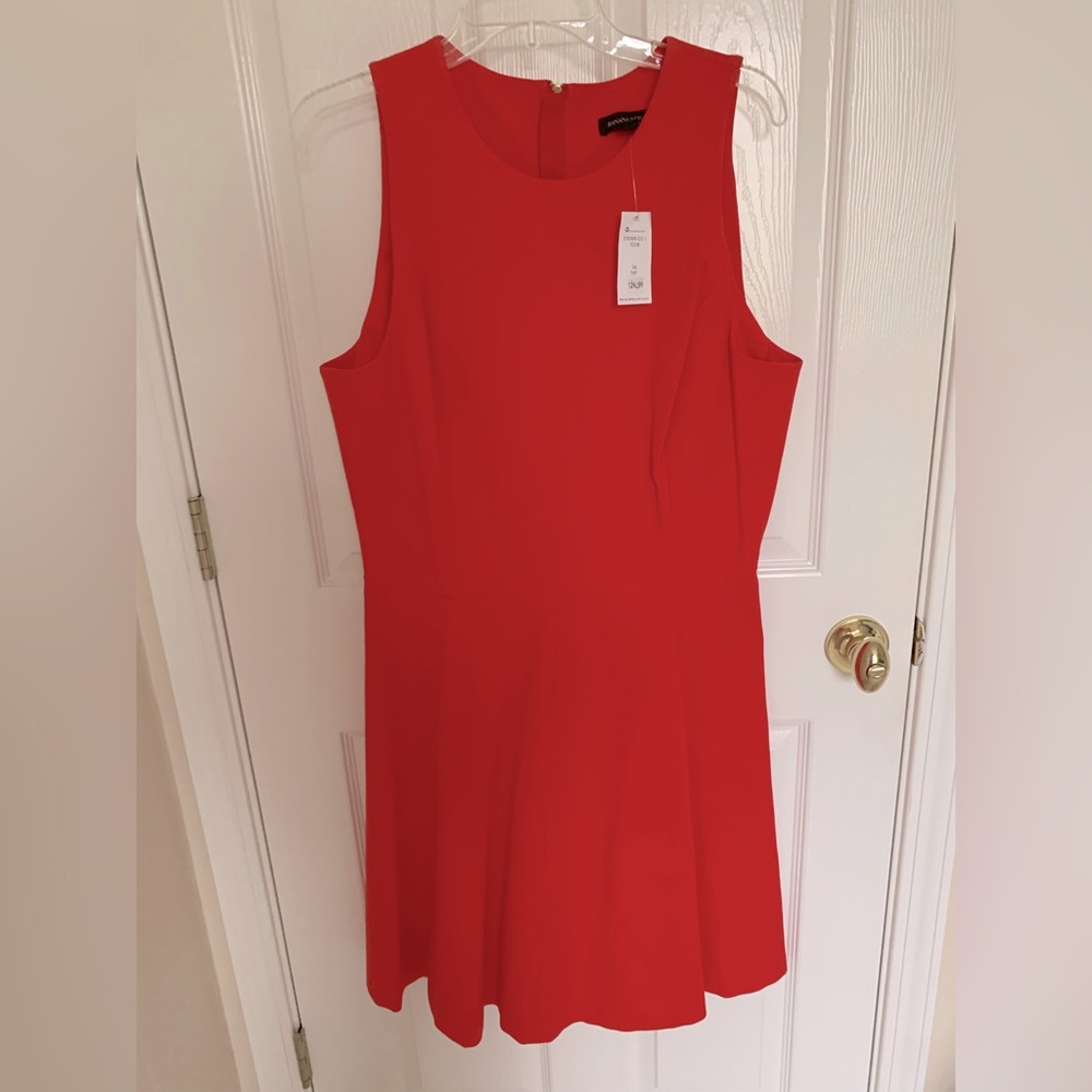 NWT BR A-Line Red Midi Dress Sleeveless Stretchy Fabric Size 14 TALL
